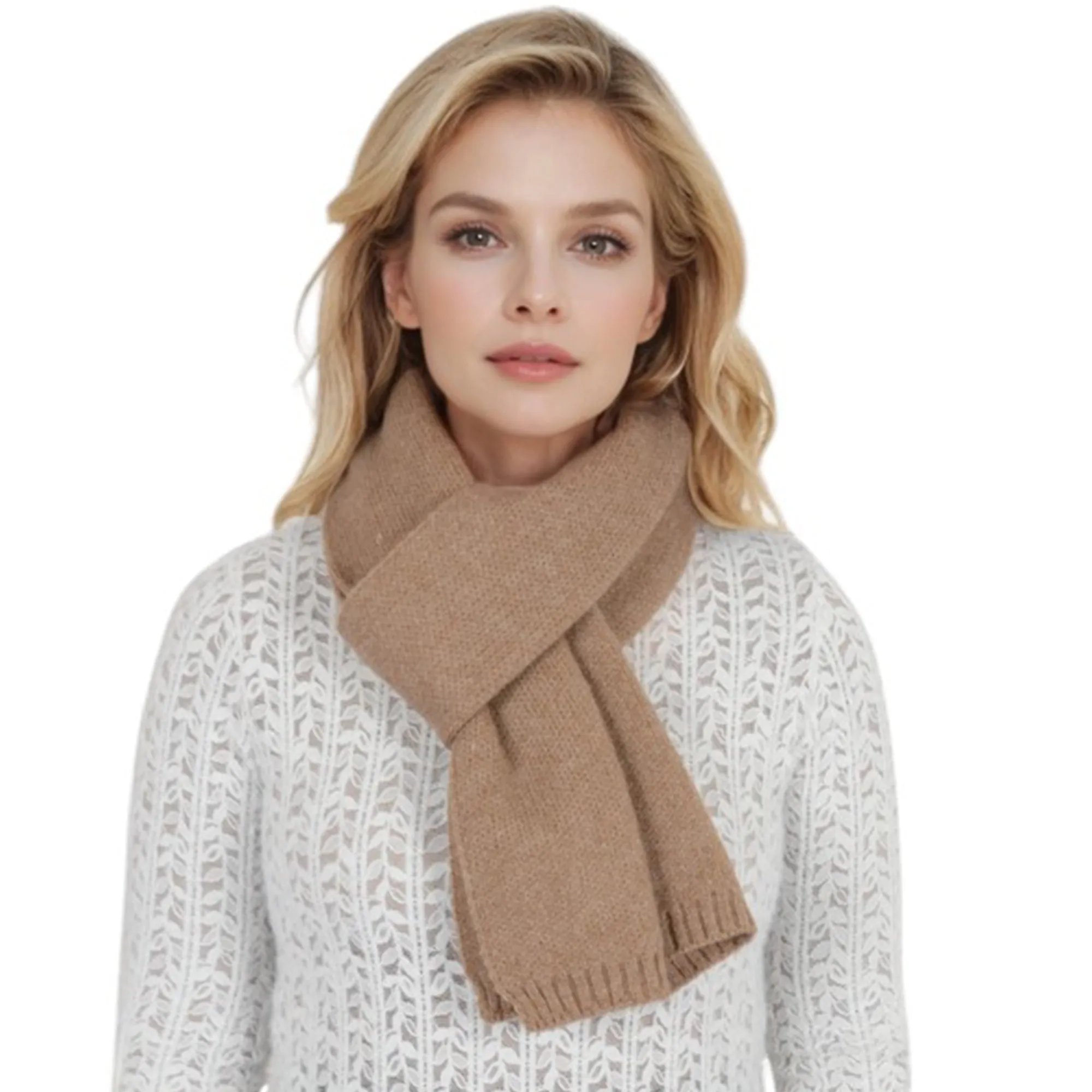 Anna-Kaci Solid Color Knitted Scarf Winter Neck Warm Wrap Stylish Cold Weather Accessory for Women