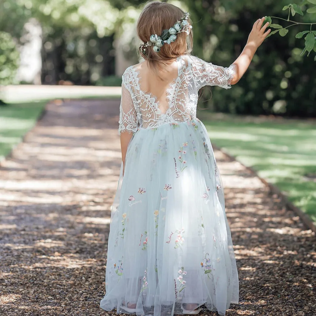 Baby Enchanted Dress - Embroidered Sky Blue Lace