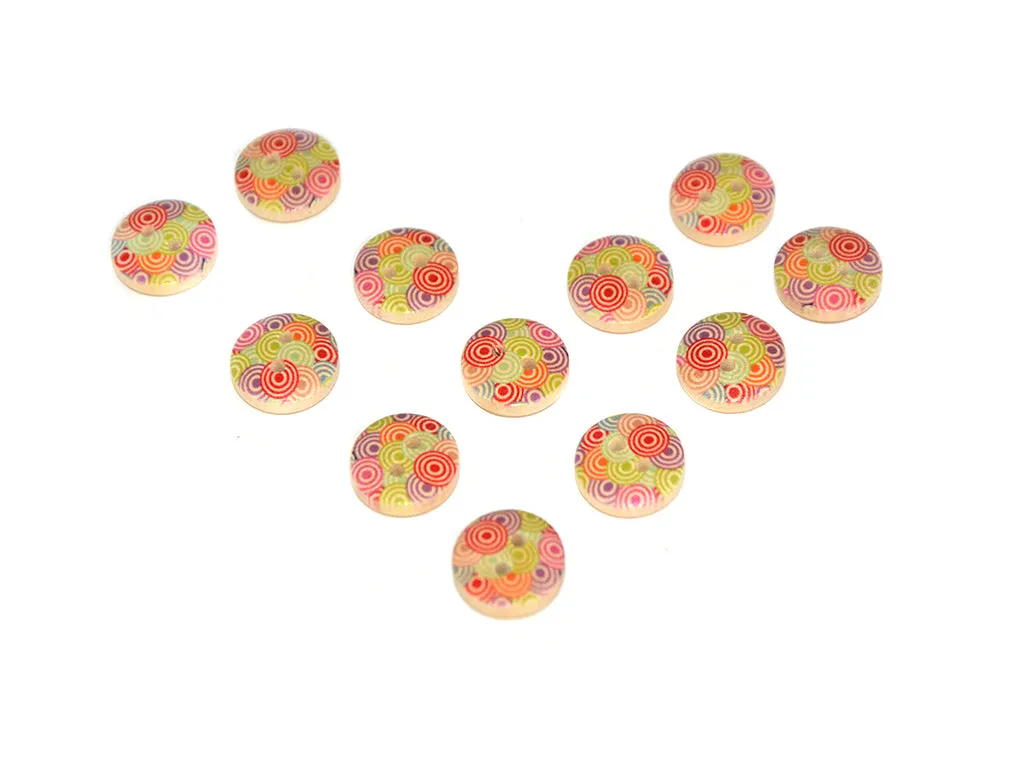 Beige Multicolour Circular Printed 2 Hole Wooden Buttons