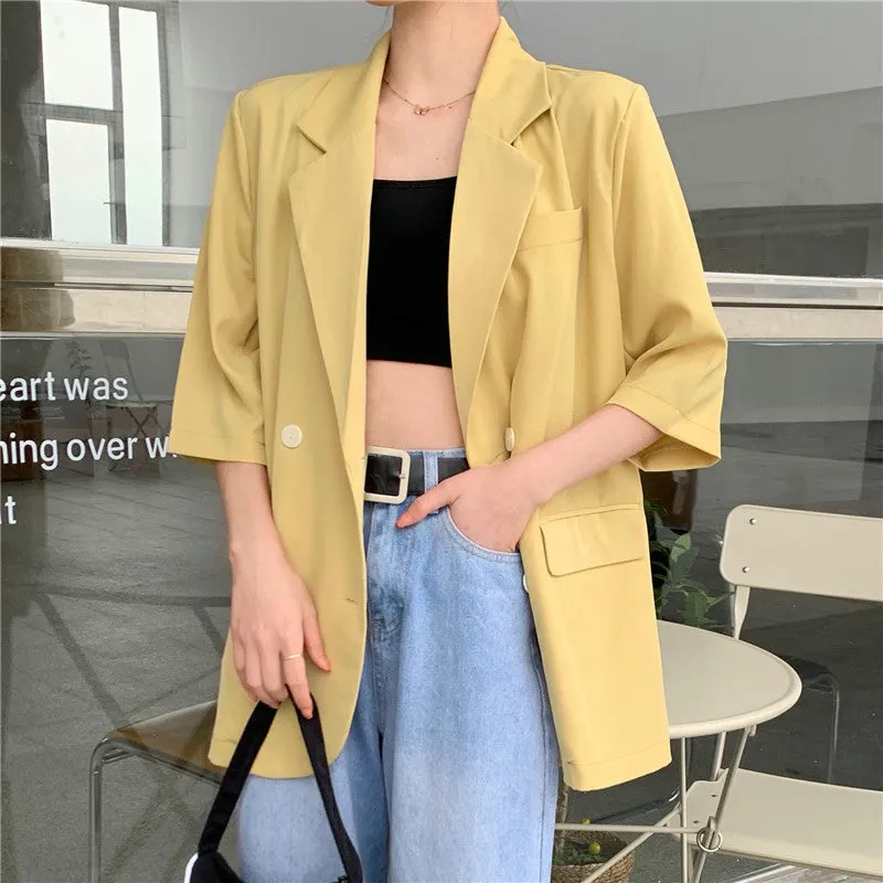 Blazer Women Summer Korean Casual All-Matching Thin Elegant Loose Three-Quarter Length Sleeves Popular Suit Outerwear