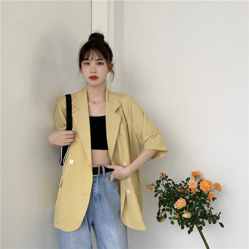 Blazer Women Summer Korean Casual All-Matching Thin Elegant Loose Three-Quarter Length Sleeves Popular Suit Outerwear