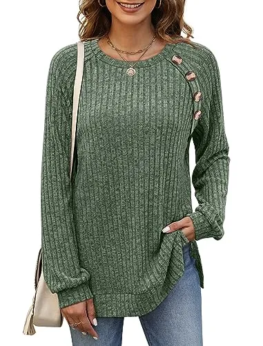 Bofell Long Sleeve Tops for Women Work Casual Tunic Shirts to Wear with Leggings Color Block Sweatshirts M
