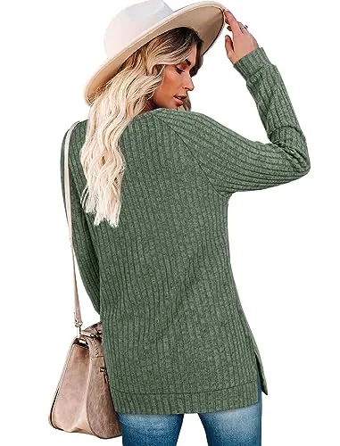Bofell Long Sleeve Tops for Women Work Casual Tunic Shirts to Wear with Leggings Color Block Sweatshirts M