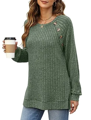 Bofell Long Sleeve Tops for Women Work Casual Tunic Shirts to Wear with Leggings Color Block Sweatshirts M