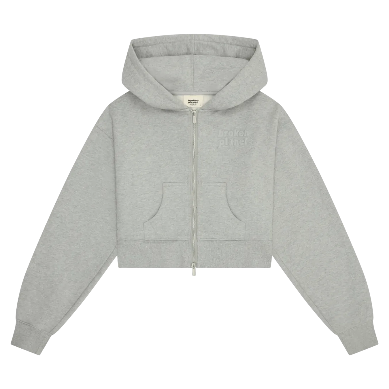 Broken Planet Basics Cropped Zip Up Hoodie - Heather Grey