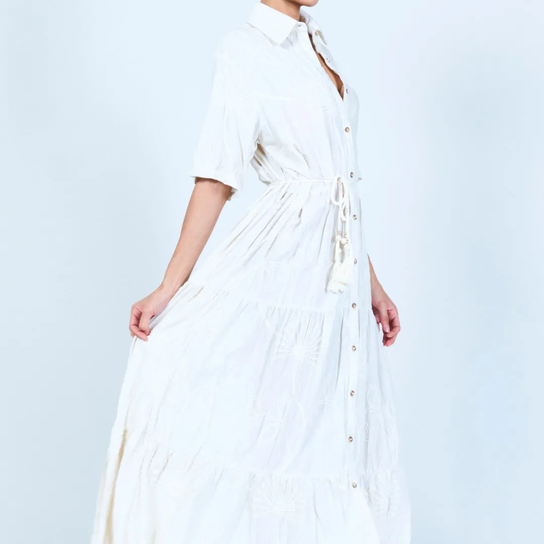 Button-up embroidered maxi dress wholesale