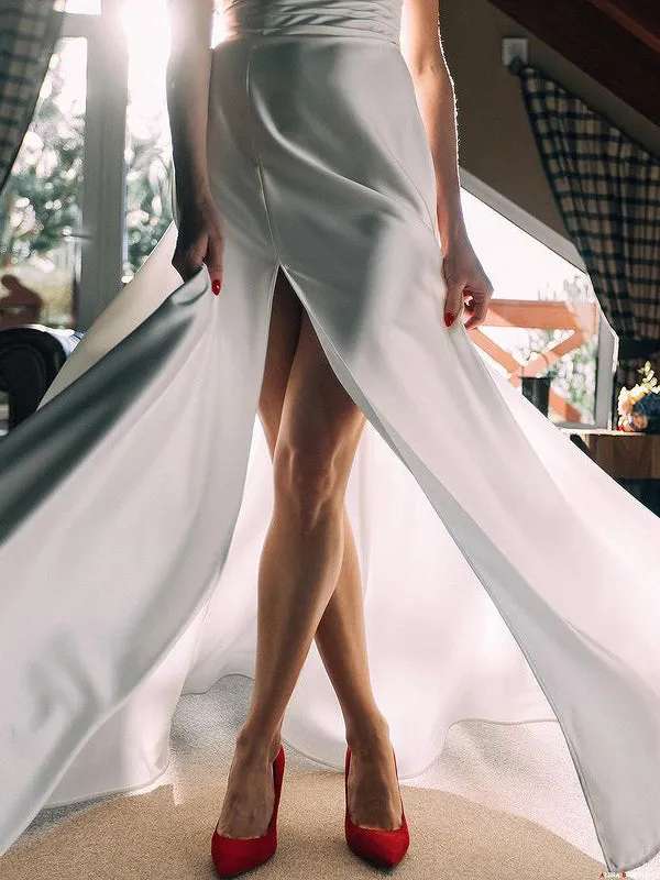 Delicate Satin Off-the-shoulder A-line Floor-Length Bridal Gowns WD574