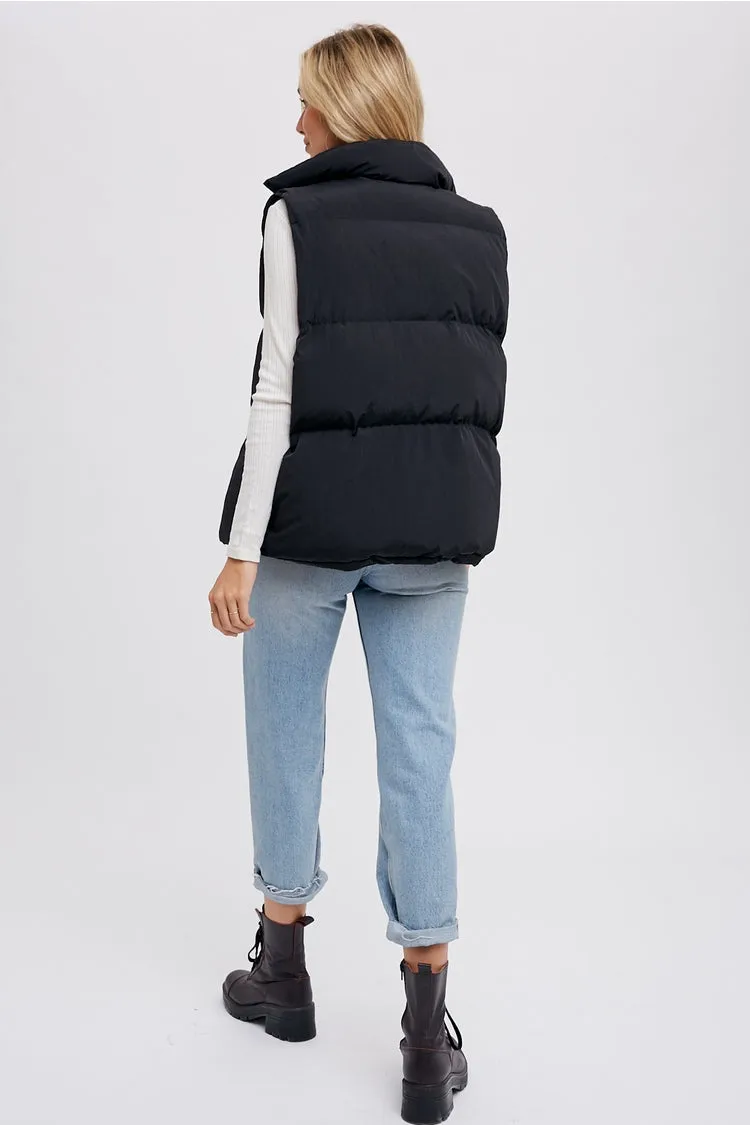 Denim Layer Puffer Vest (Black)