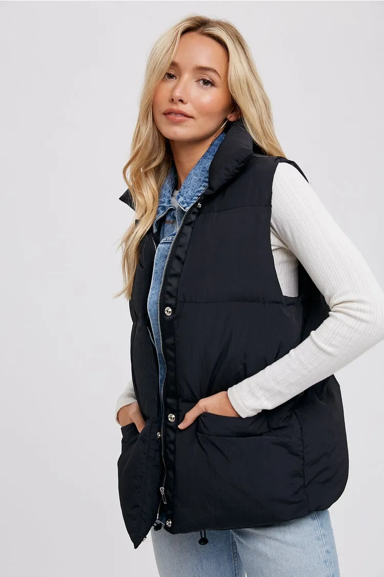 Denim Layer Puffer Vest (Black)