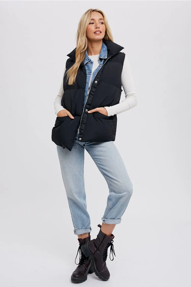 Denim Layer Puffer Vest (Black)