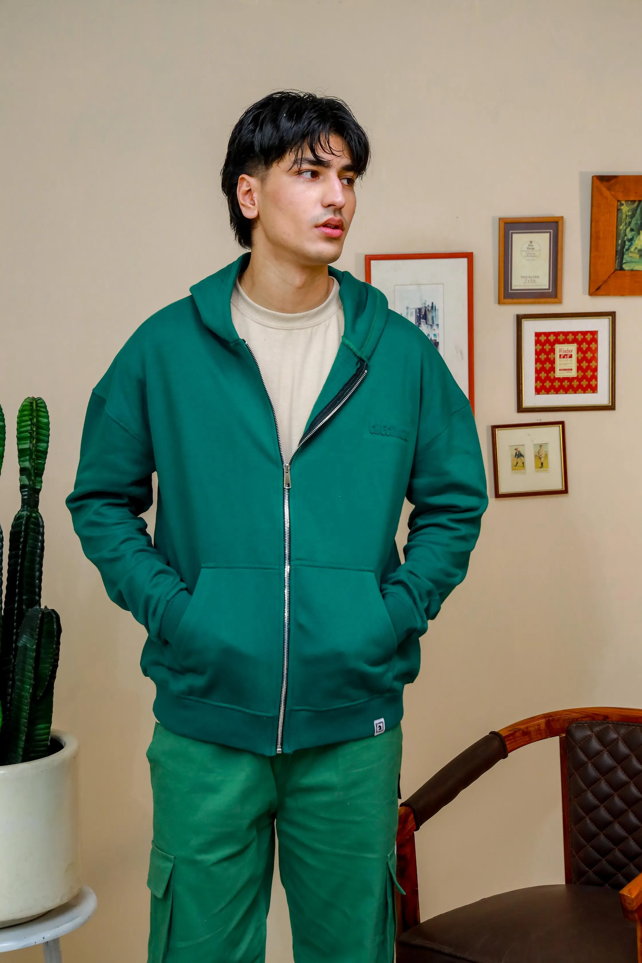 GREEN ZIP UP HOODIE