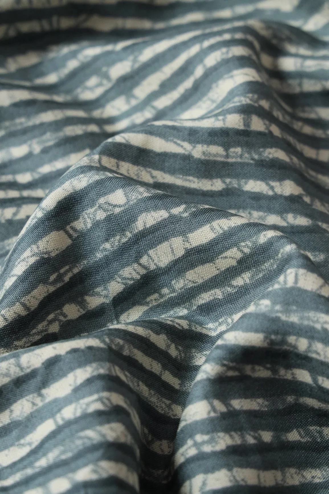 Grey And Cream Stripes Print On Pure Rayon Fabric
