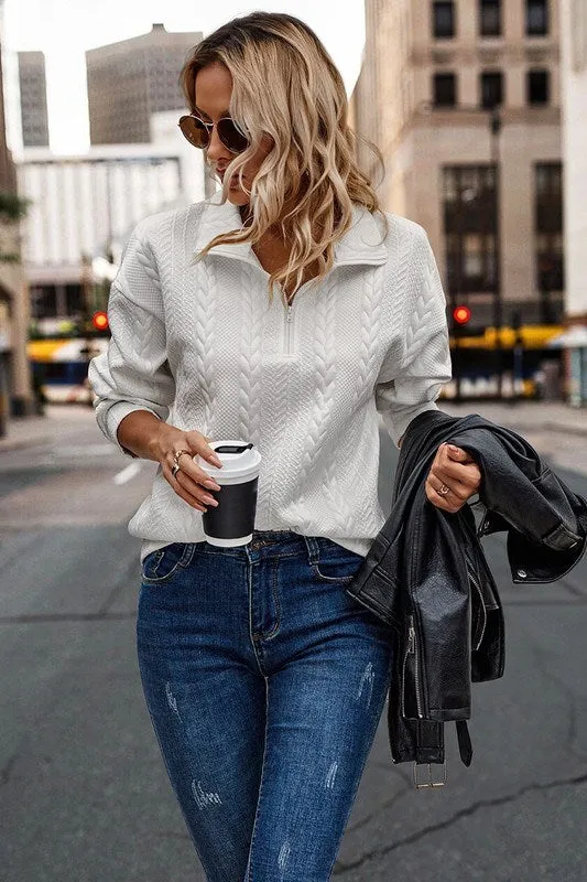 Half Zip Up Twisted Style Sweatshirt