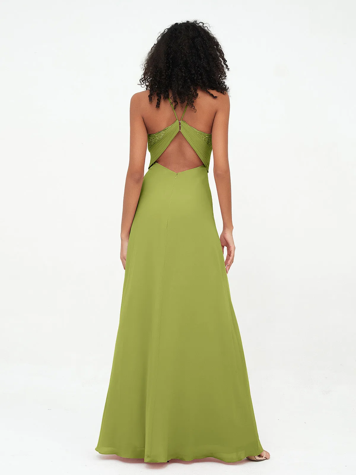 Halter Lace Top and Chiffon Open Back Dresses Clover Plus Size
