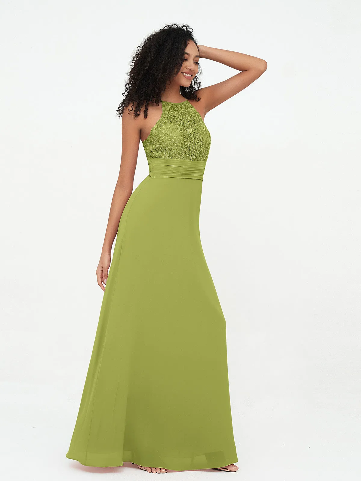 Halter Lace Top and Chiffon Open Back Dresses Clover Plus Size