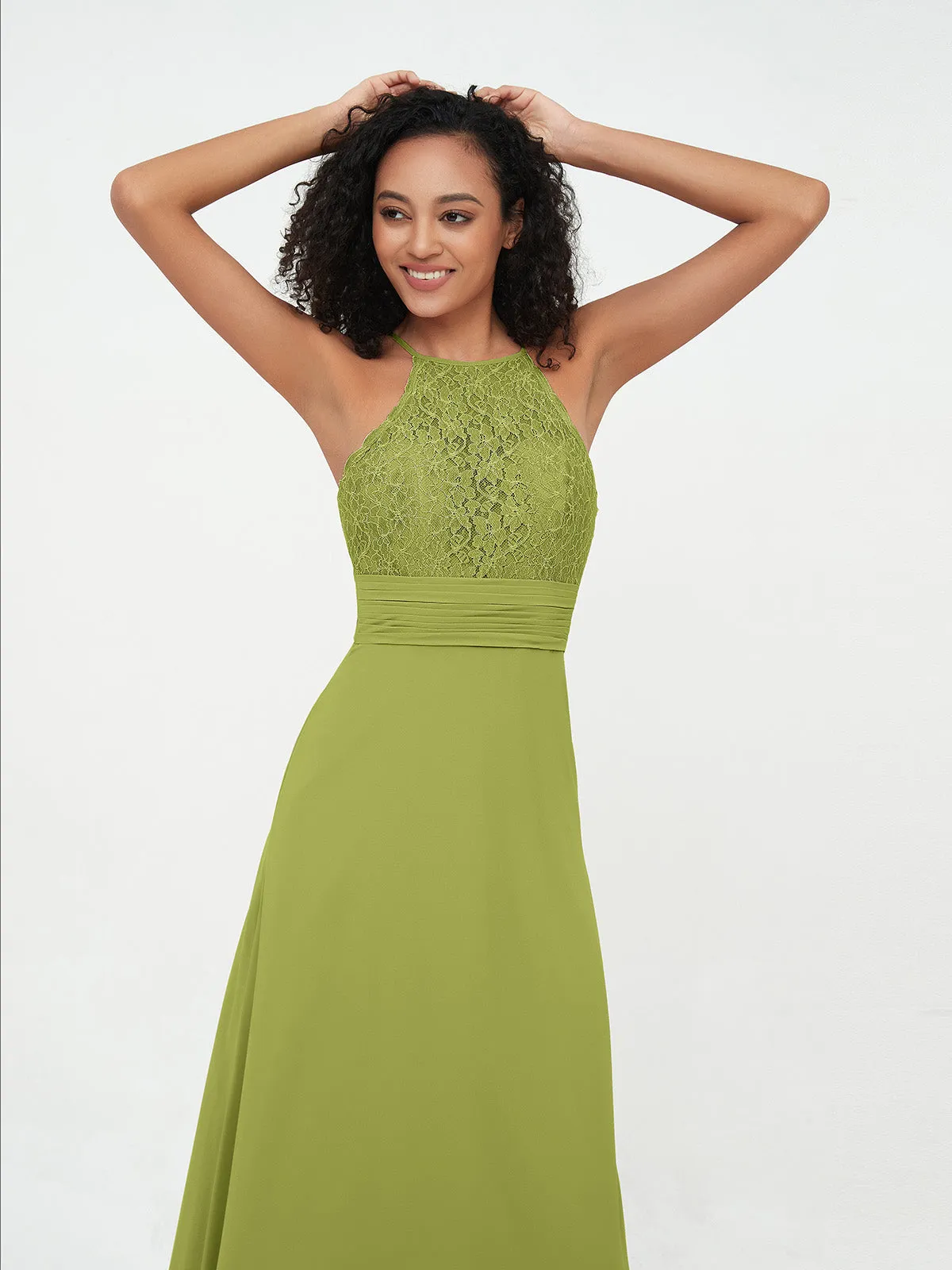 Halter Lace Top and Chiffon Open Back Dresses Clover Plus Size