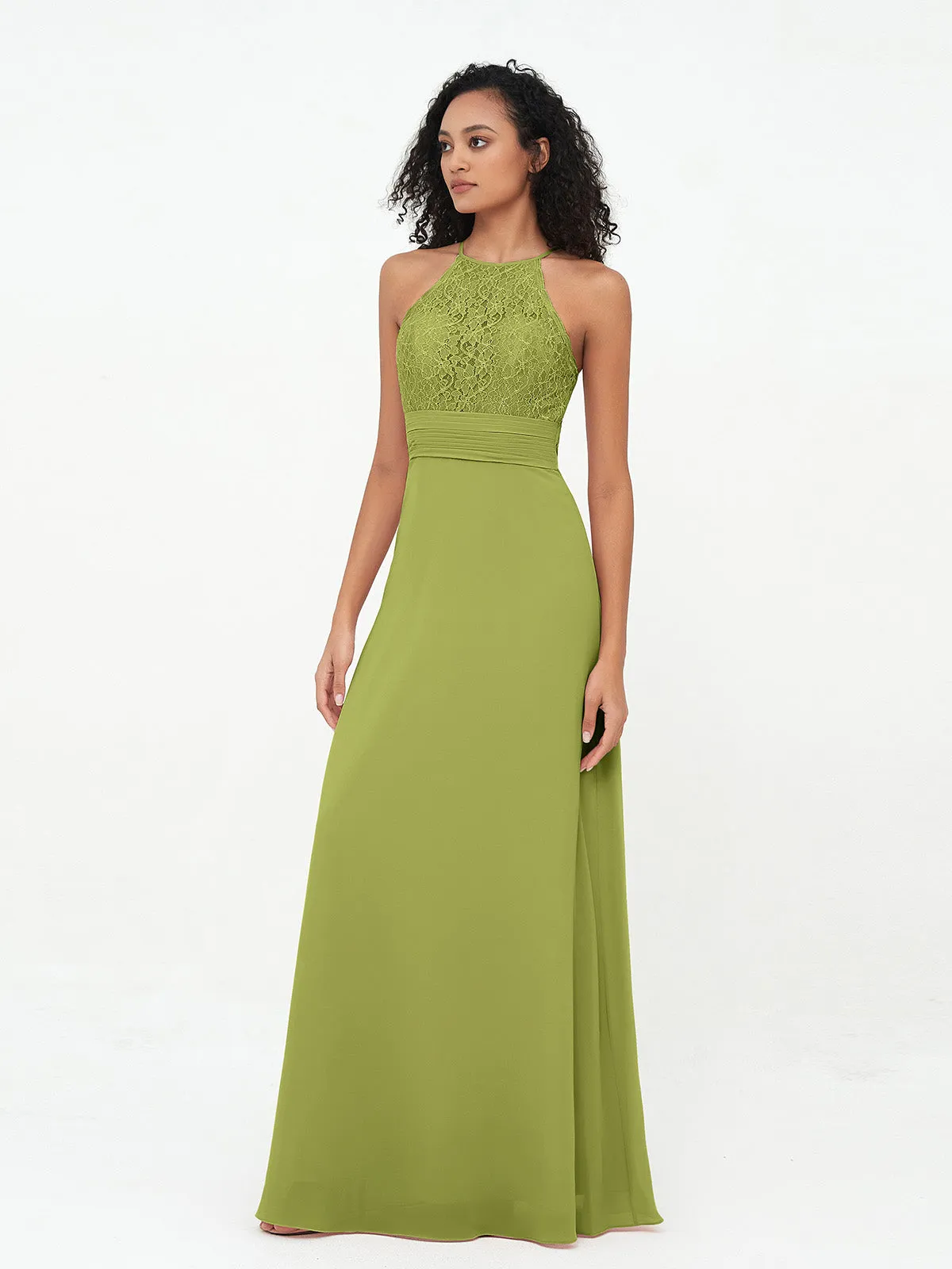 Halter Lace Top and Chiffon Open Back Dresses Clover Plus Size