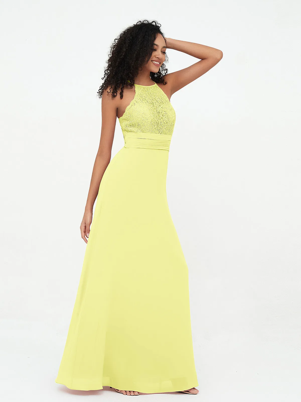 Halter Lace Top and Chiffon Open Back Dresses Daffodil Plus Size