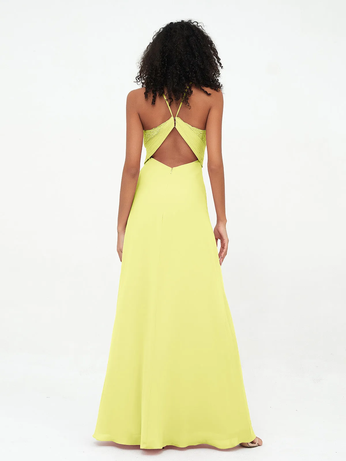 Halter Lace Top and Chiffon Open Back Dresses Daffodil Plus Size