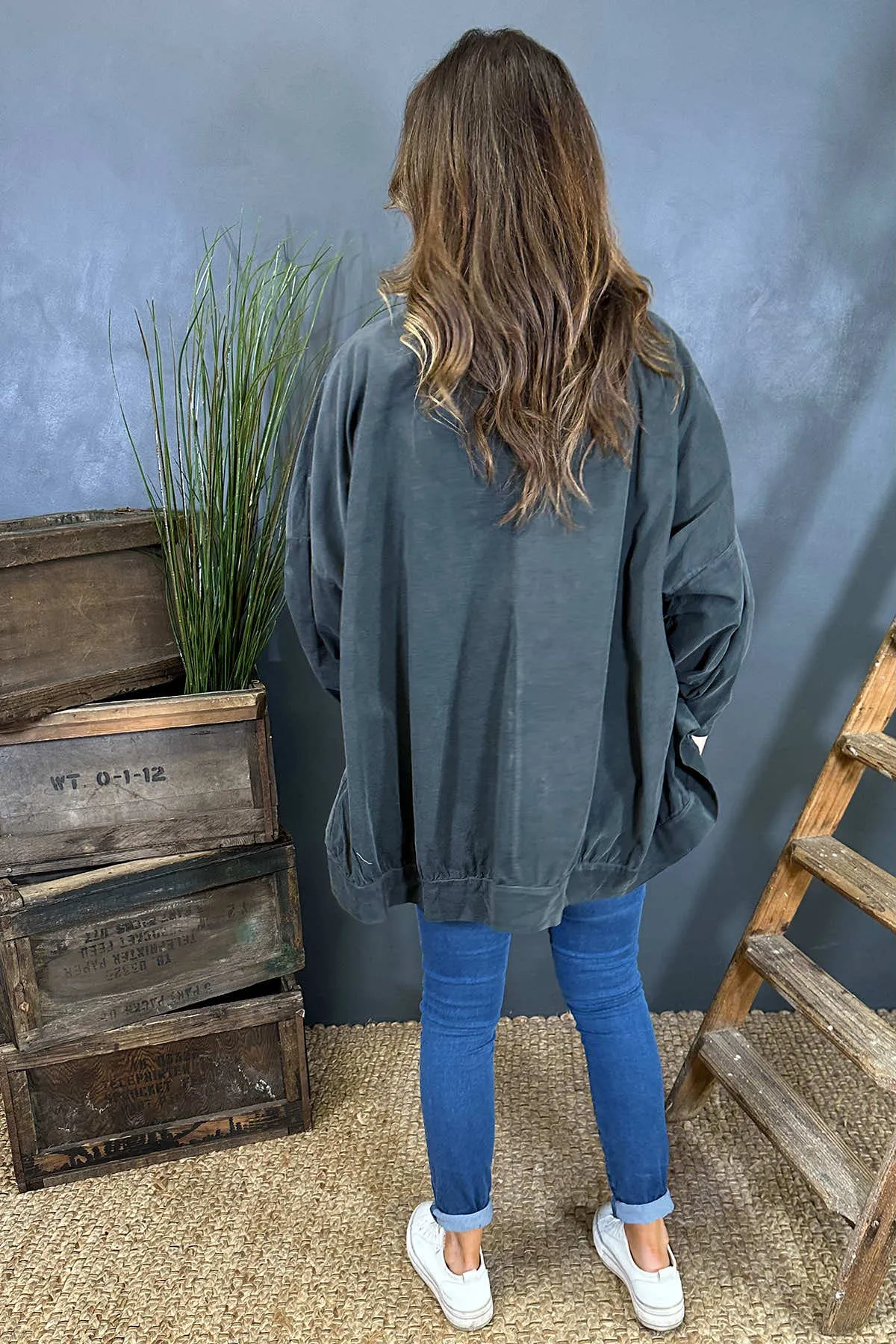 Joni Zip Up Cord Jacket Charcoal