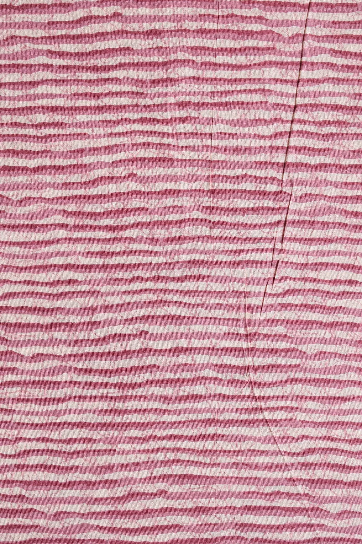 Lavender Pink And Cream Stripes Print On Pure Rayon Fabric