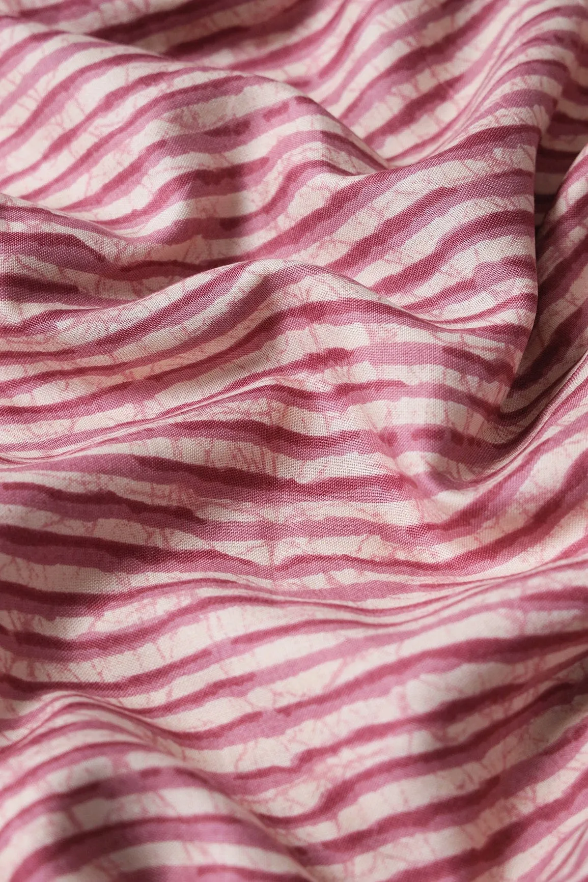 Lavender Pink And Cream Stripes Print On Pure Rayon Fabric