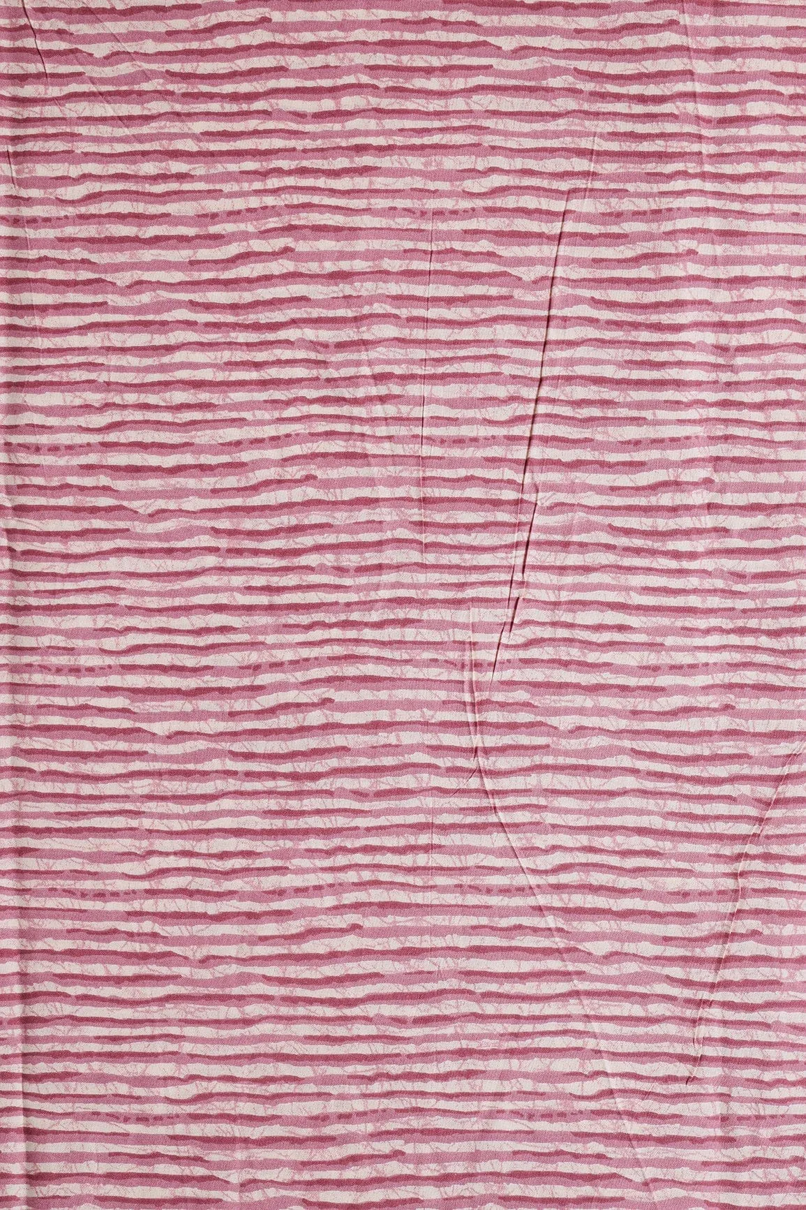 Lavender Pink And Cream Stripes Print On Pure Rayon Fabric