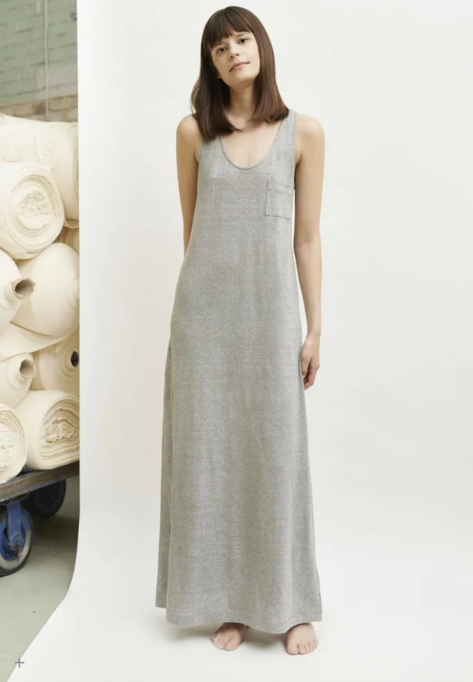 Linen long vest dress in pale grey
