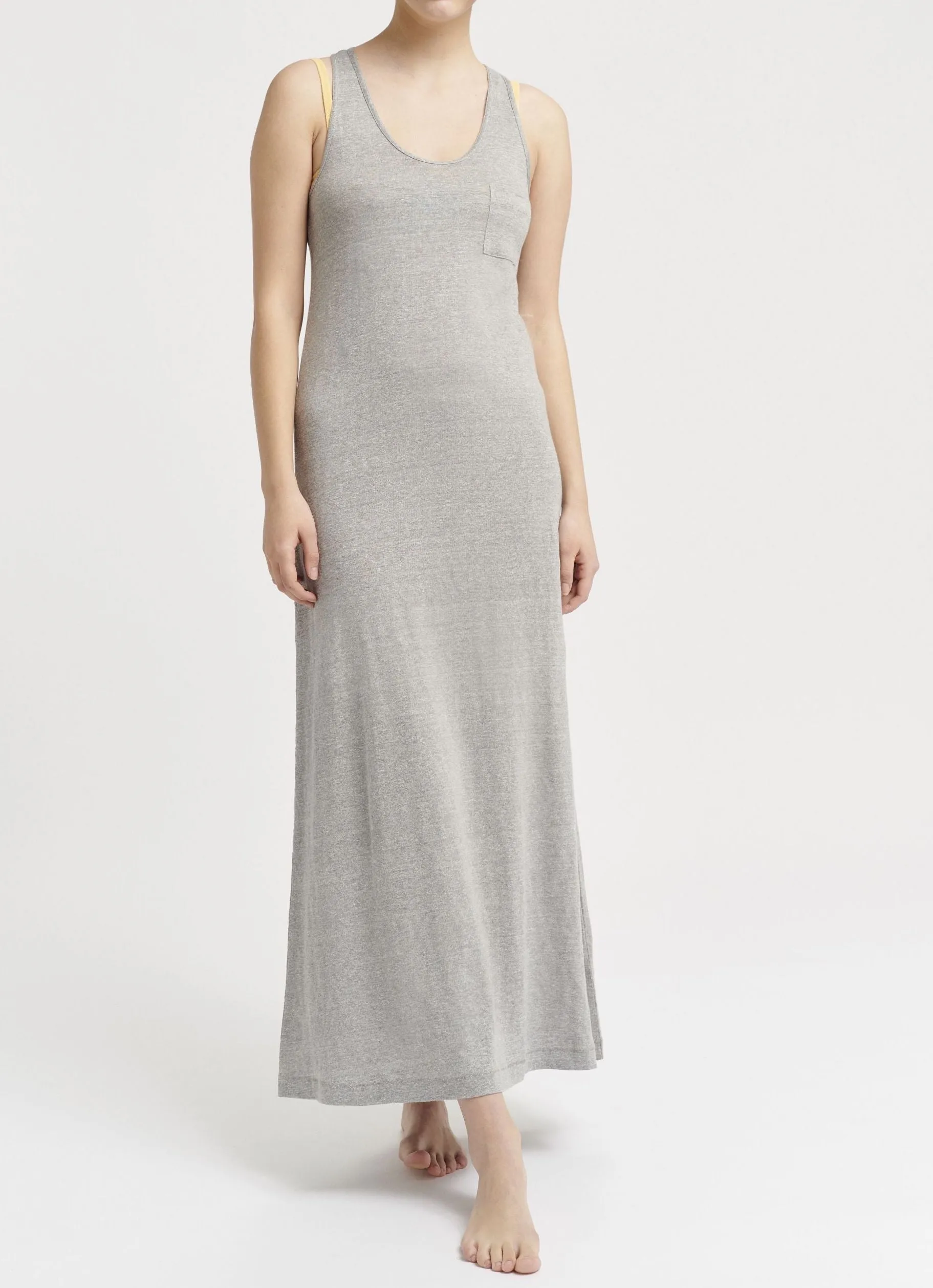 Linen long vest dress in pale grey