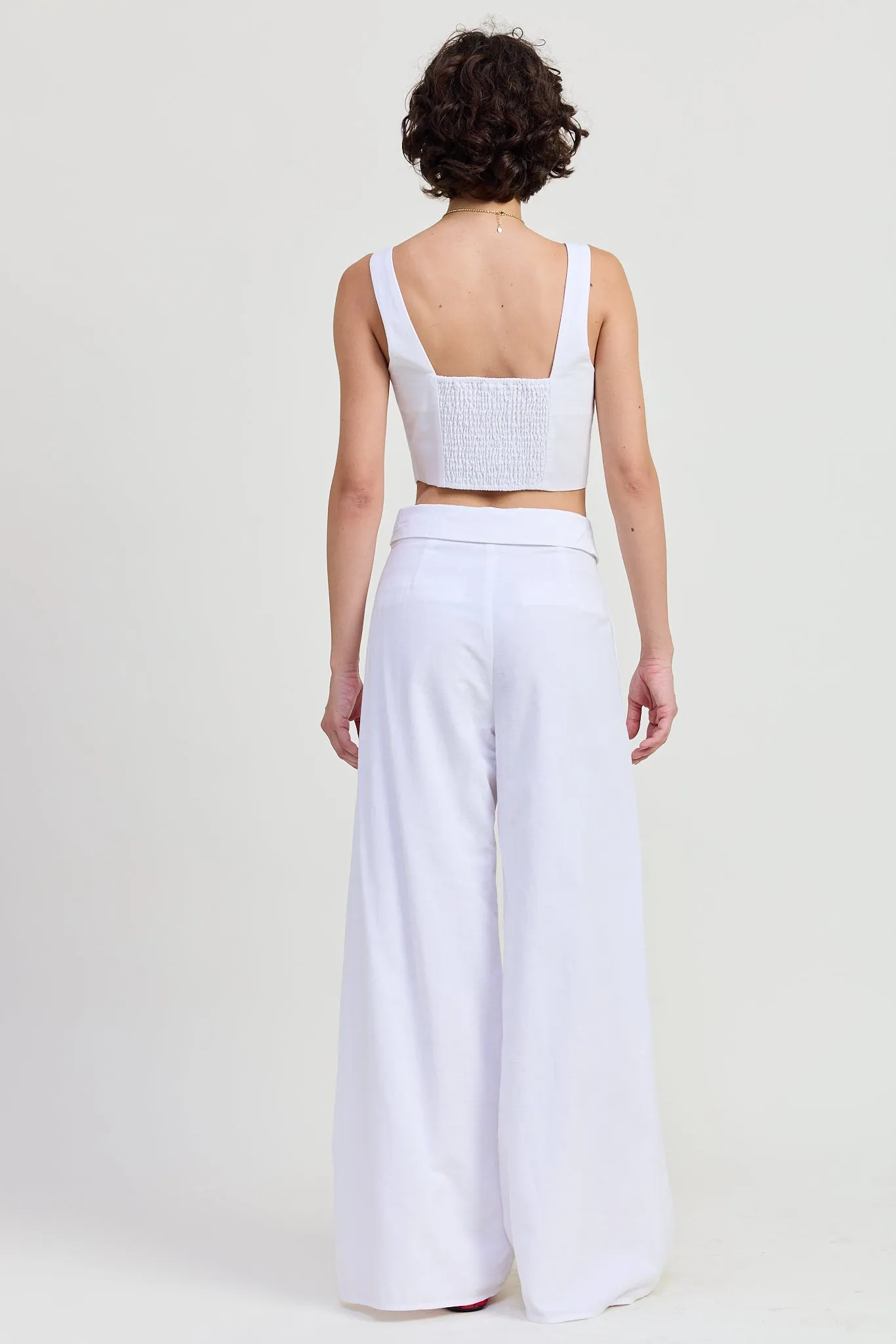 Linen Shoulder Bow Tie Detail Top