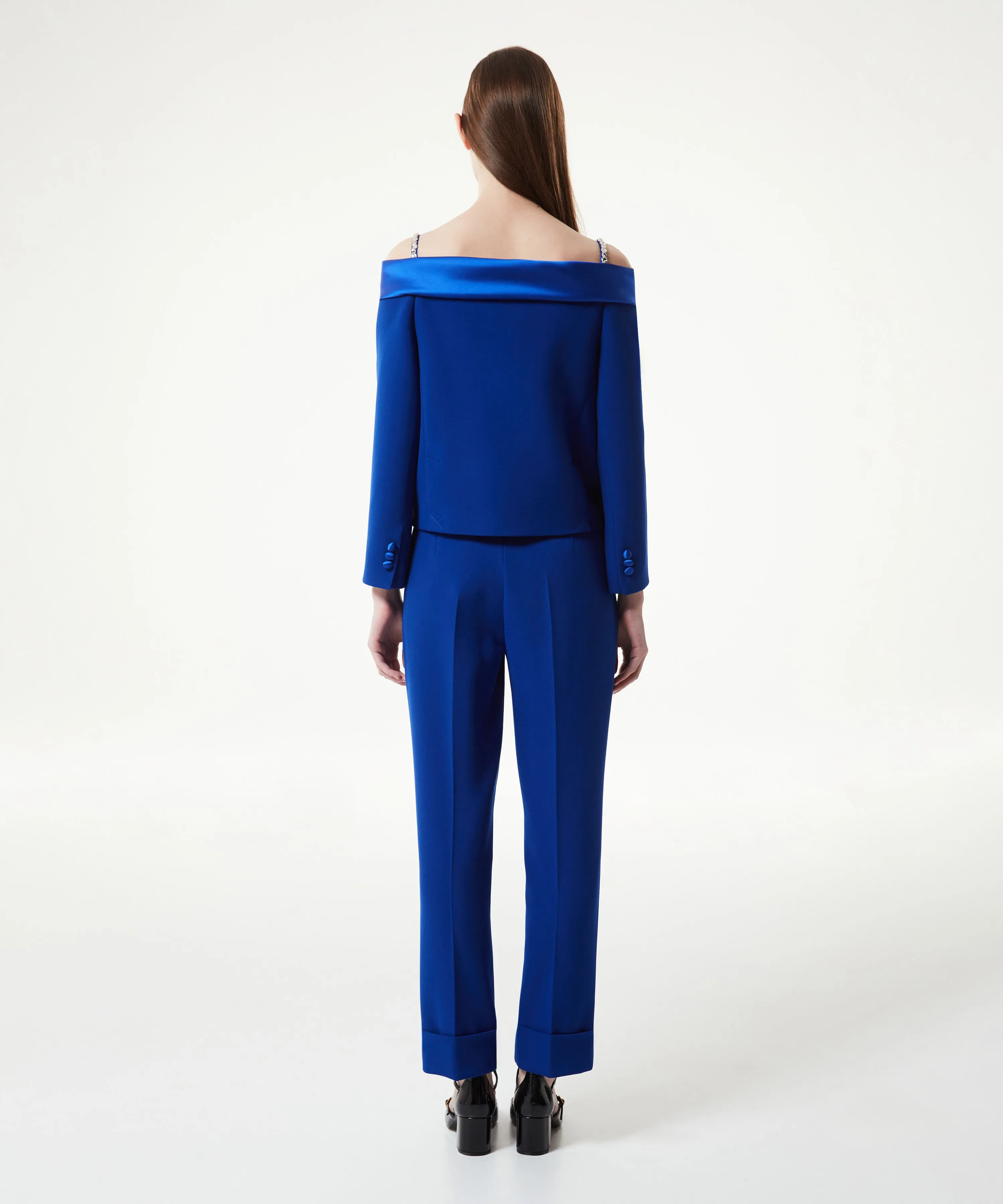 Machka Satin Duchess Garni Jacket With Bow Sax