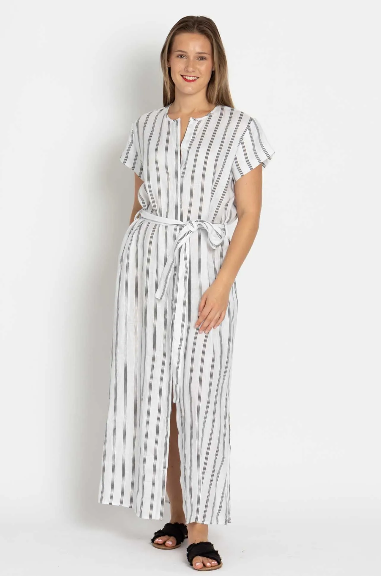 Mela Purdie - Shell Dress in Trio Stripe Print Linen