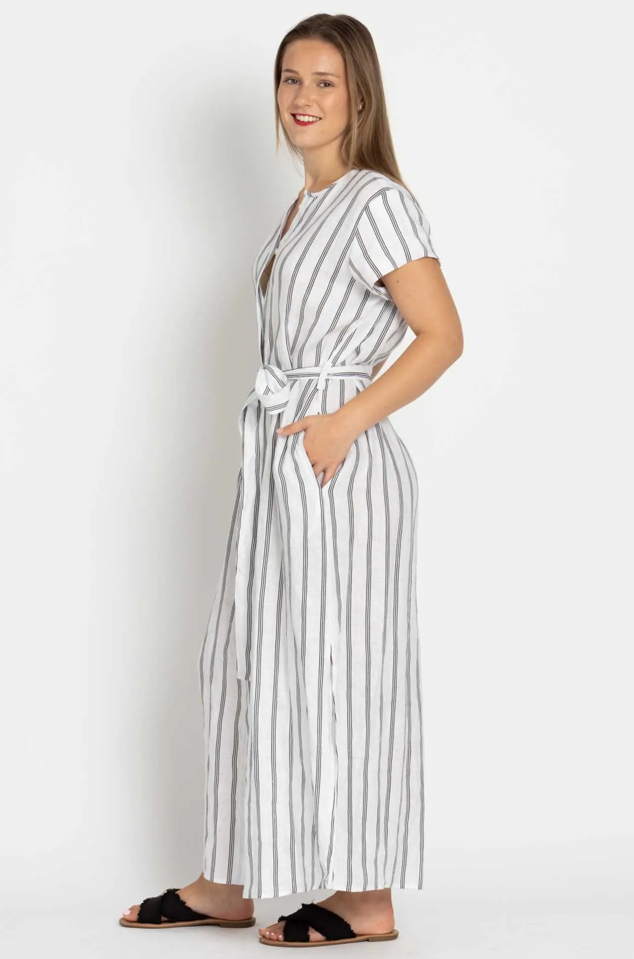 Mela Purdie - Shell Dress in Trio Stripe Print Linen