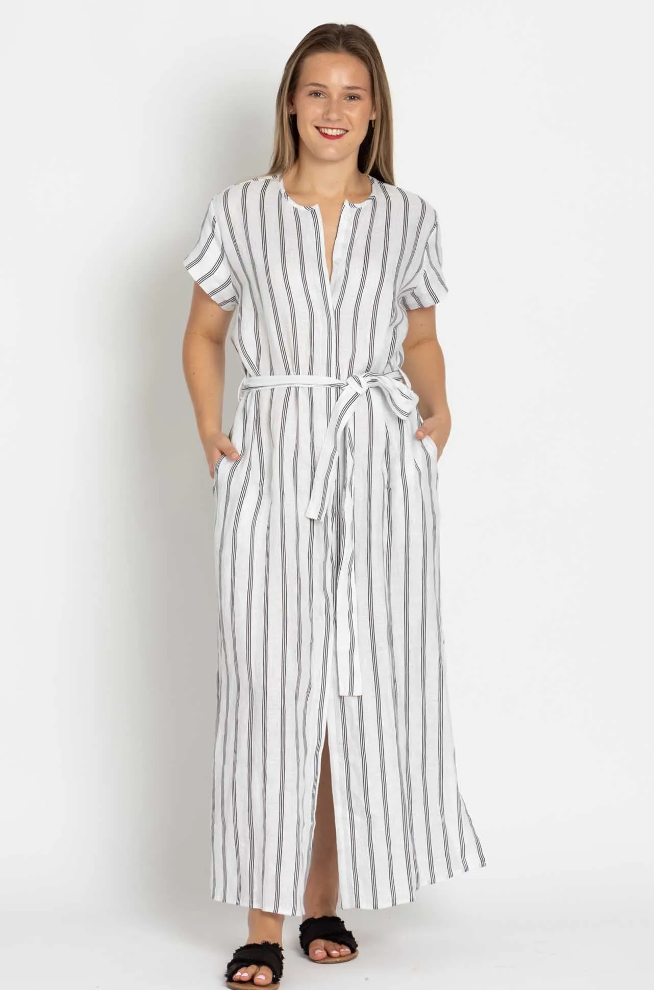 Mela Purdie - Shell Dress in Trio Stripe Print Linen