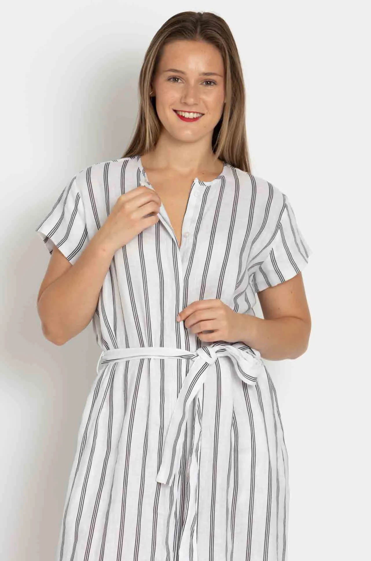 Mela Purdie - Shell Dress in Trio Stripe Print Linen