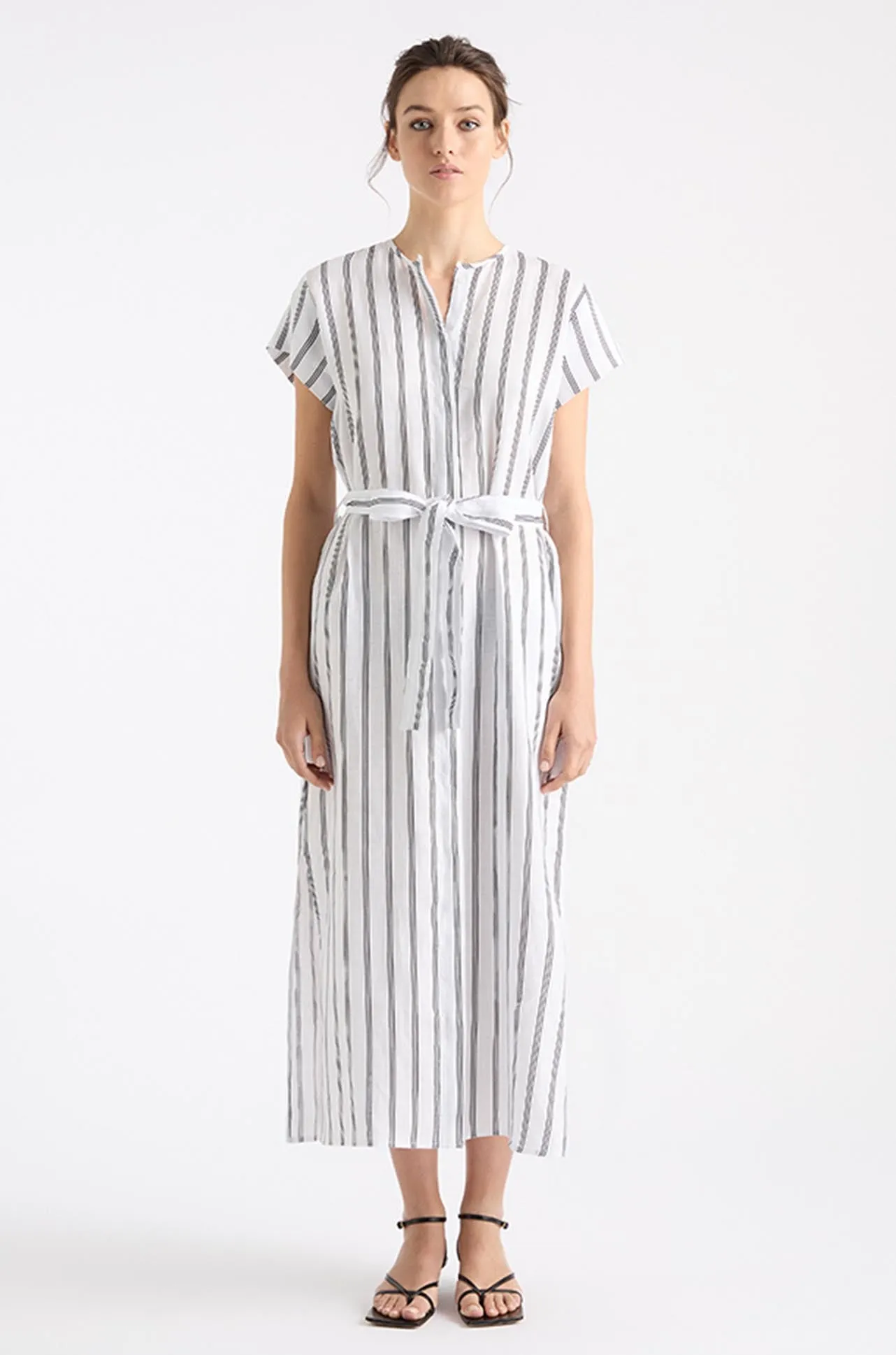 Mela Purdie - Shell Dress in Trio Stripe Print Linen