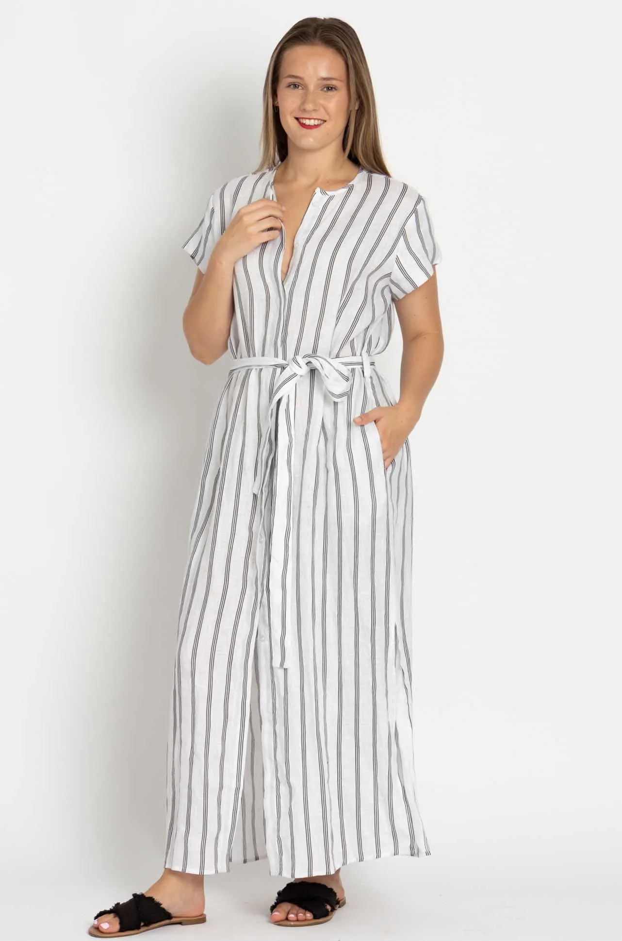 Mela Purdie - Shell Dress in Trio Stripe Print Linen