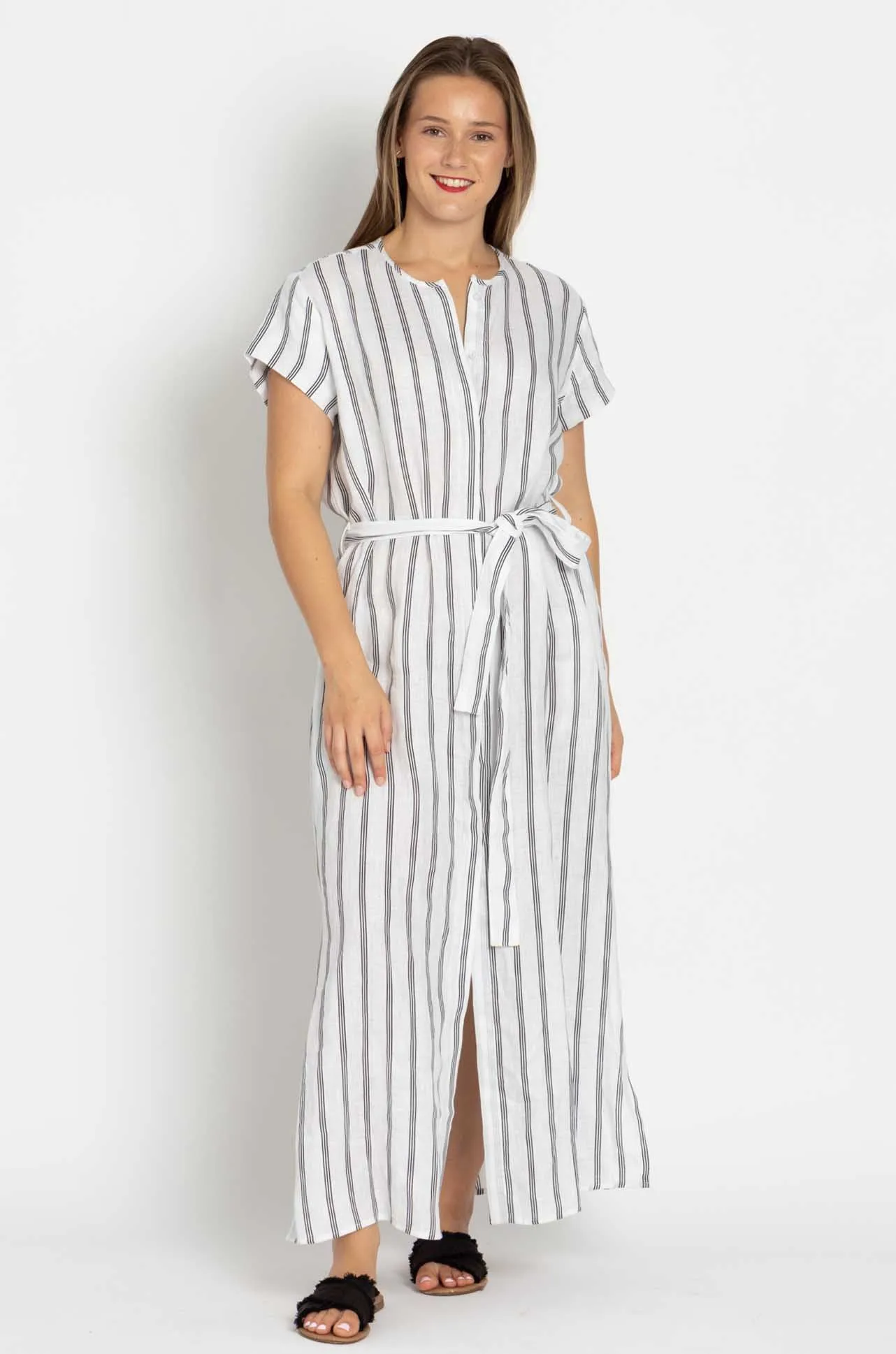 Mela Purdie - Shell Dress in Trio Stripe Print Linen