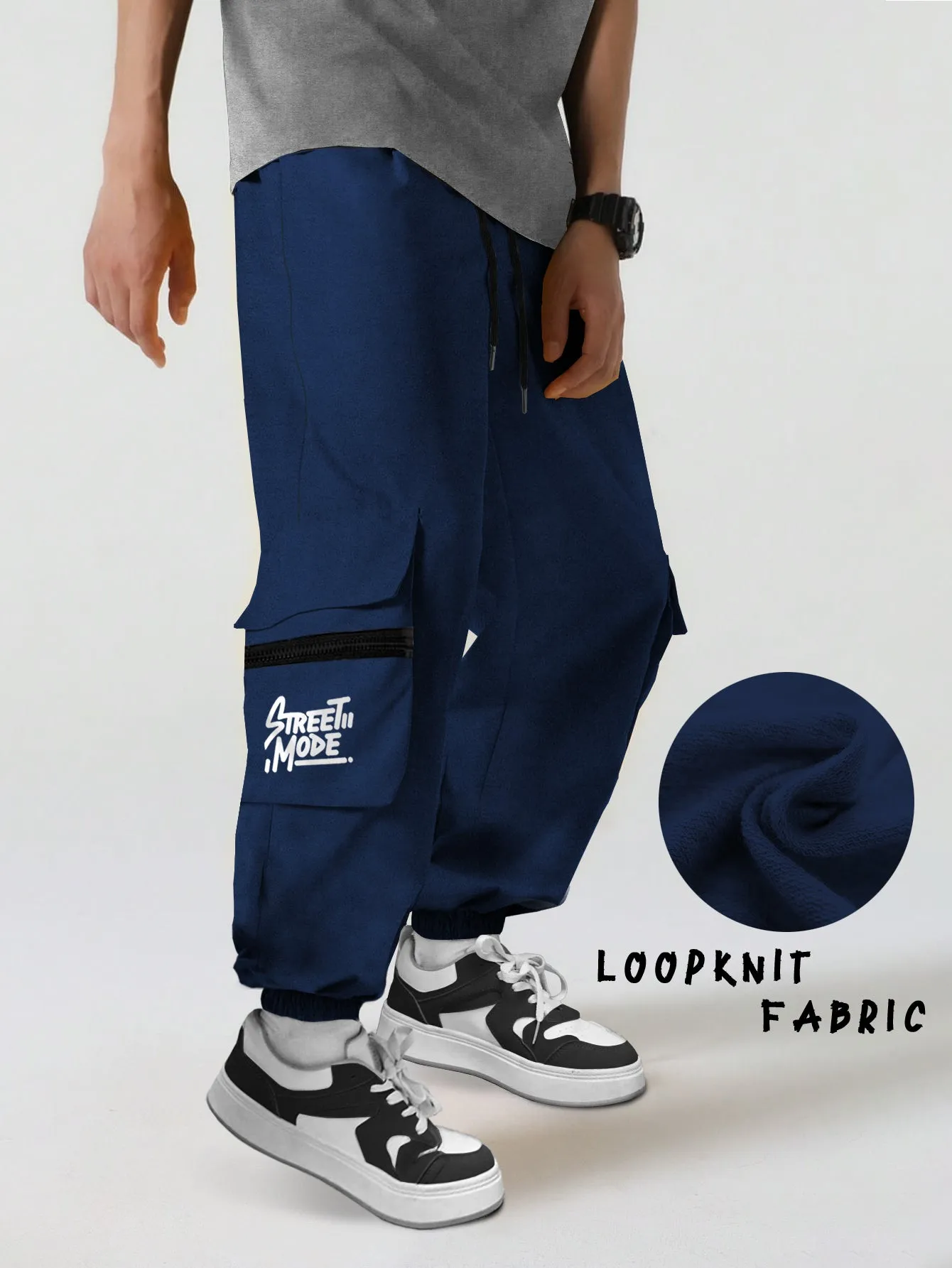 Men Royal Blue Printed Baggy Oversized Fit Cargo Jogger