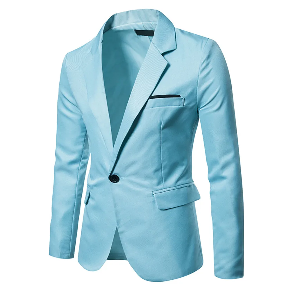 Men's Casual Slim Fit Jacket Daily Blazer Coat Tops Light Blue
