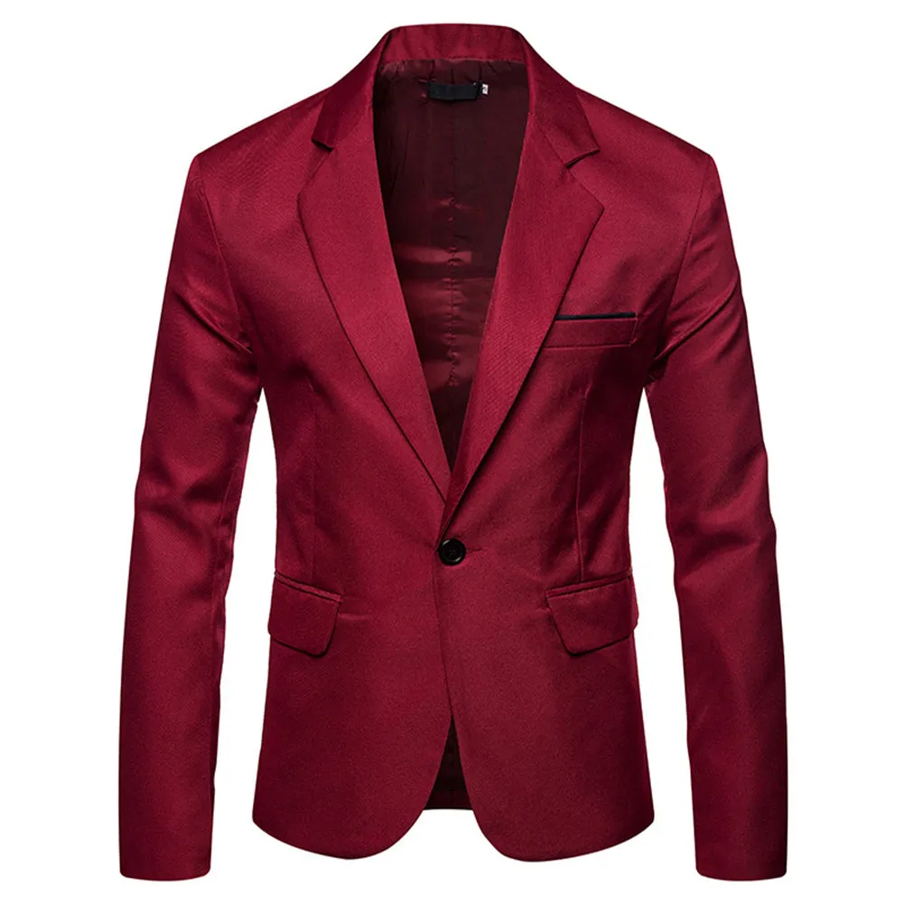 Men's Casual Slim Fit Jacket Daily Blazer Coat Tops Red
