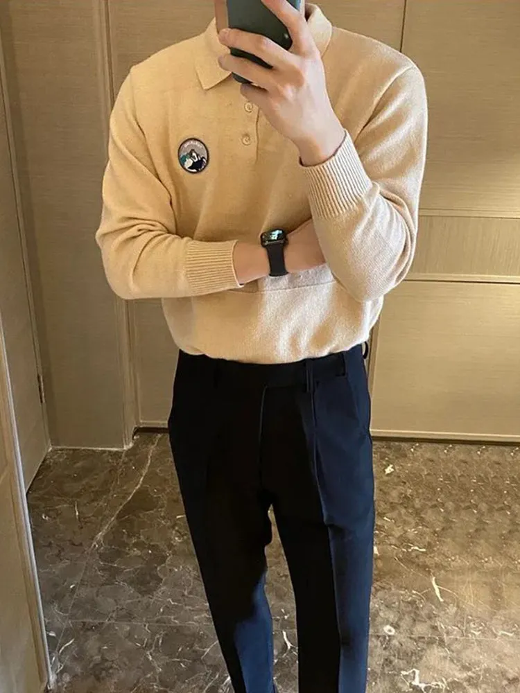 Mens Embroidered Fashion Versatile Sweater