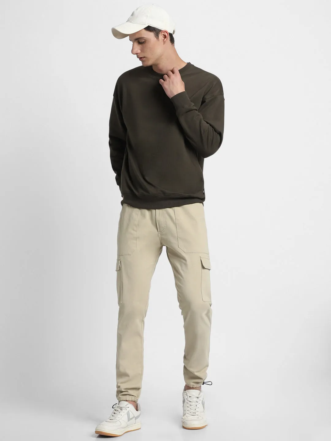 Mens's Light Khaki Solid Cargo Jogger