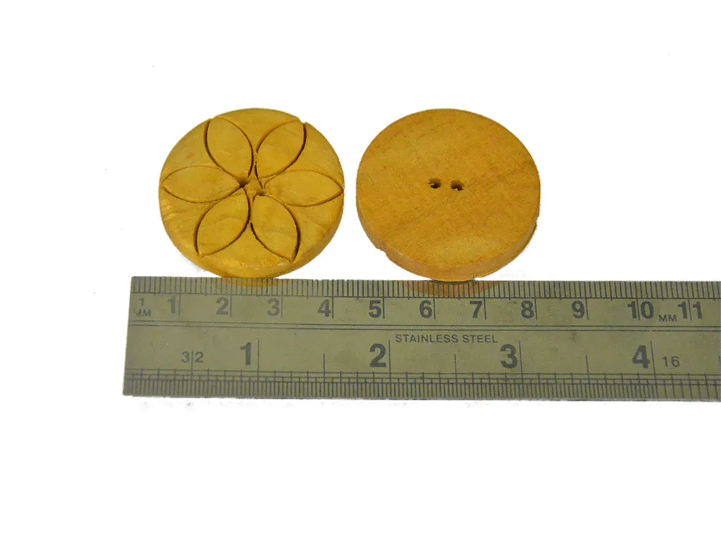 Mustard Floral 2 Hole Wooden Buttons - 60L