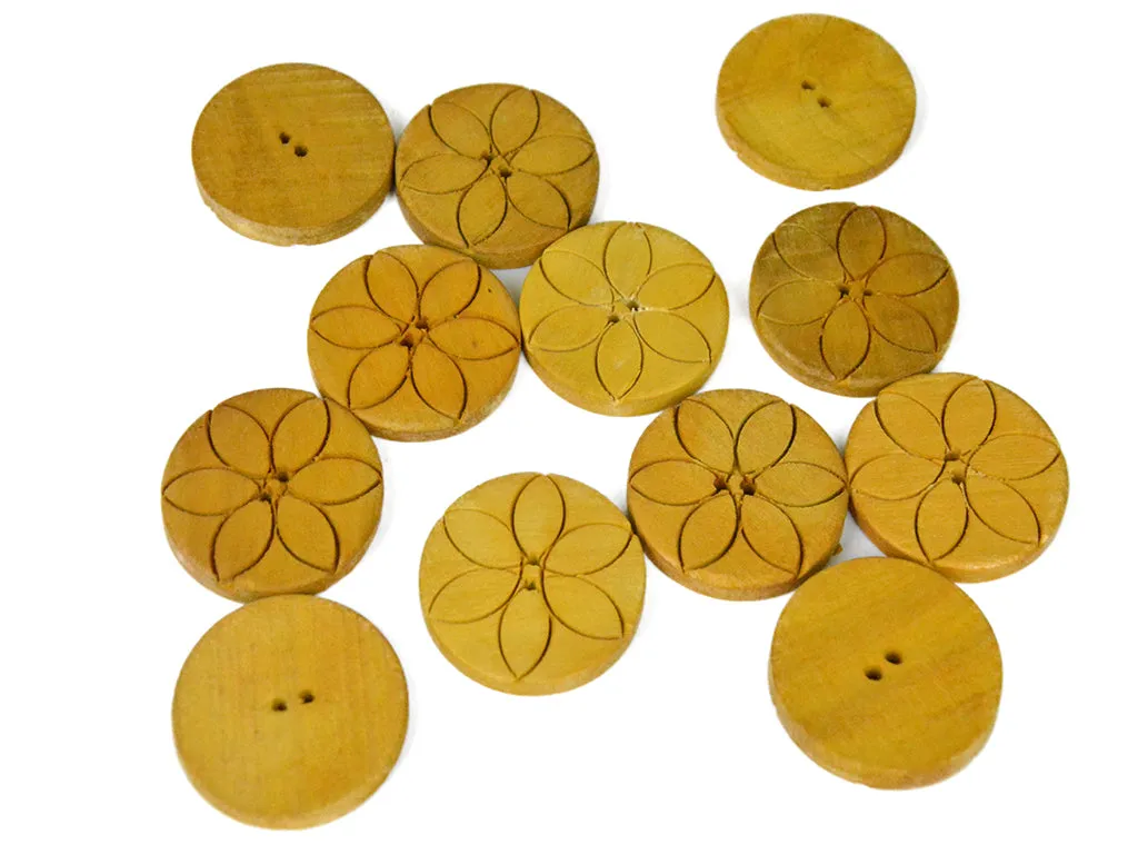 Mustard Floral 2 Hole Wooden Buttons - 60L