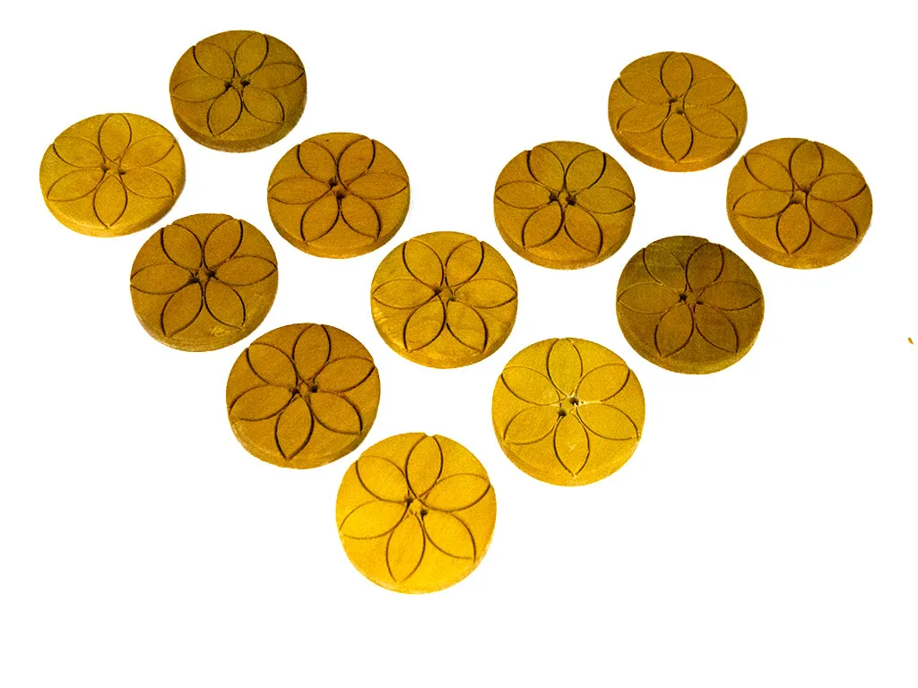 Mustard Floral 2 Hole Wooden Buttons - 60L