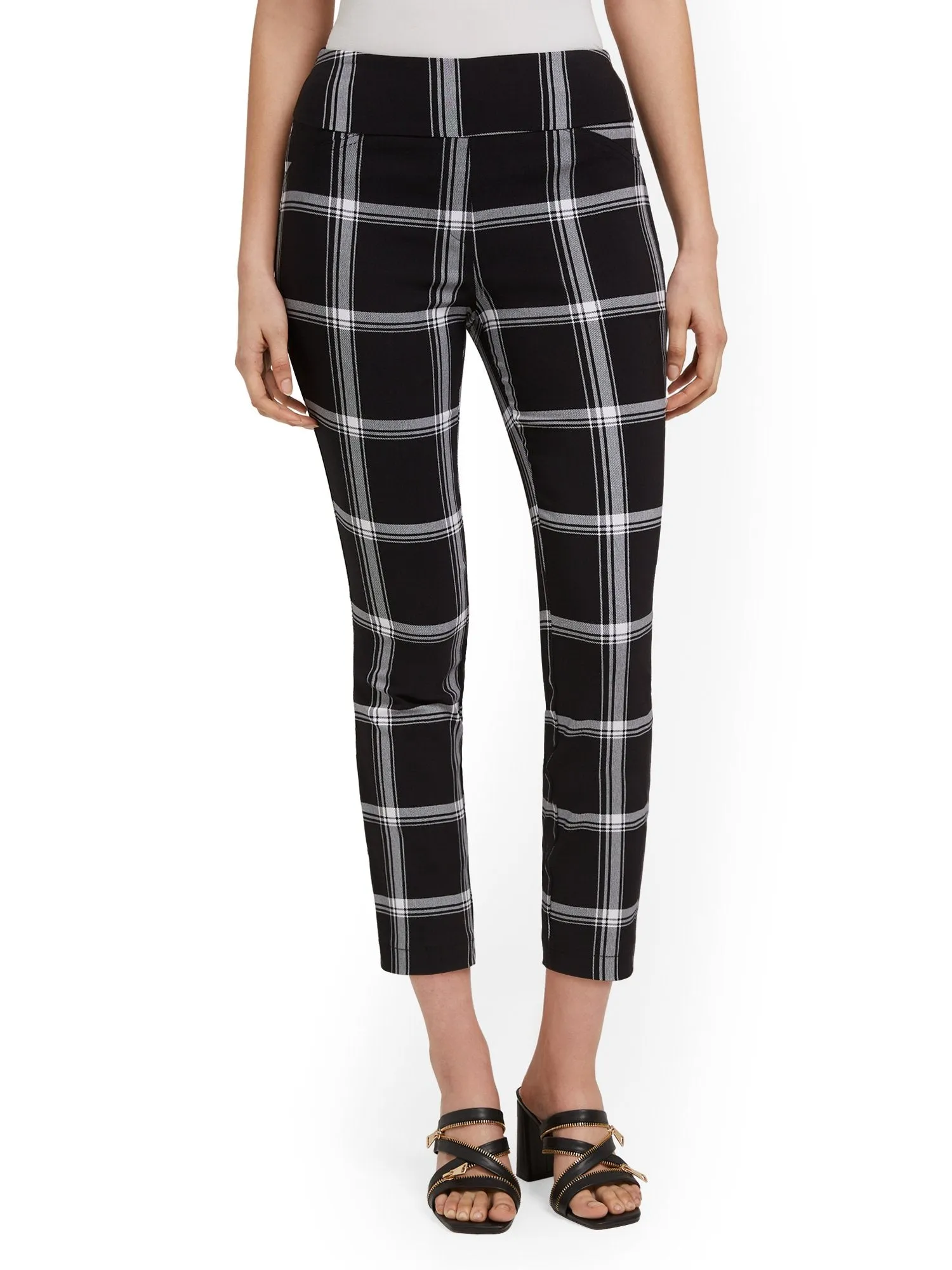 Petite Whitney High-Waisted Pull-On Slim-Leg Capri Pant - Check-Print