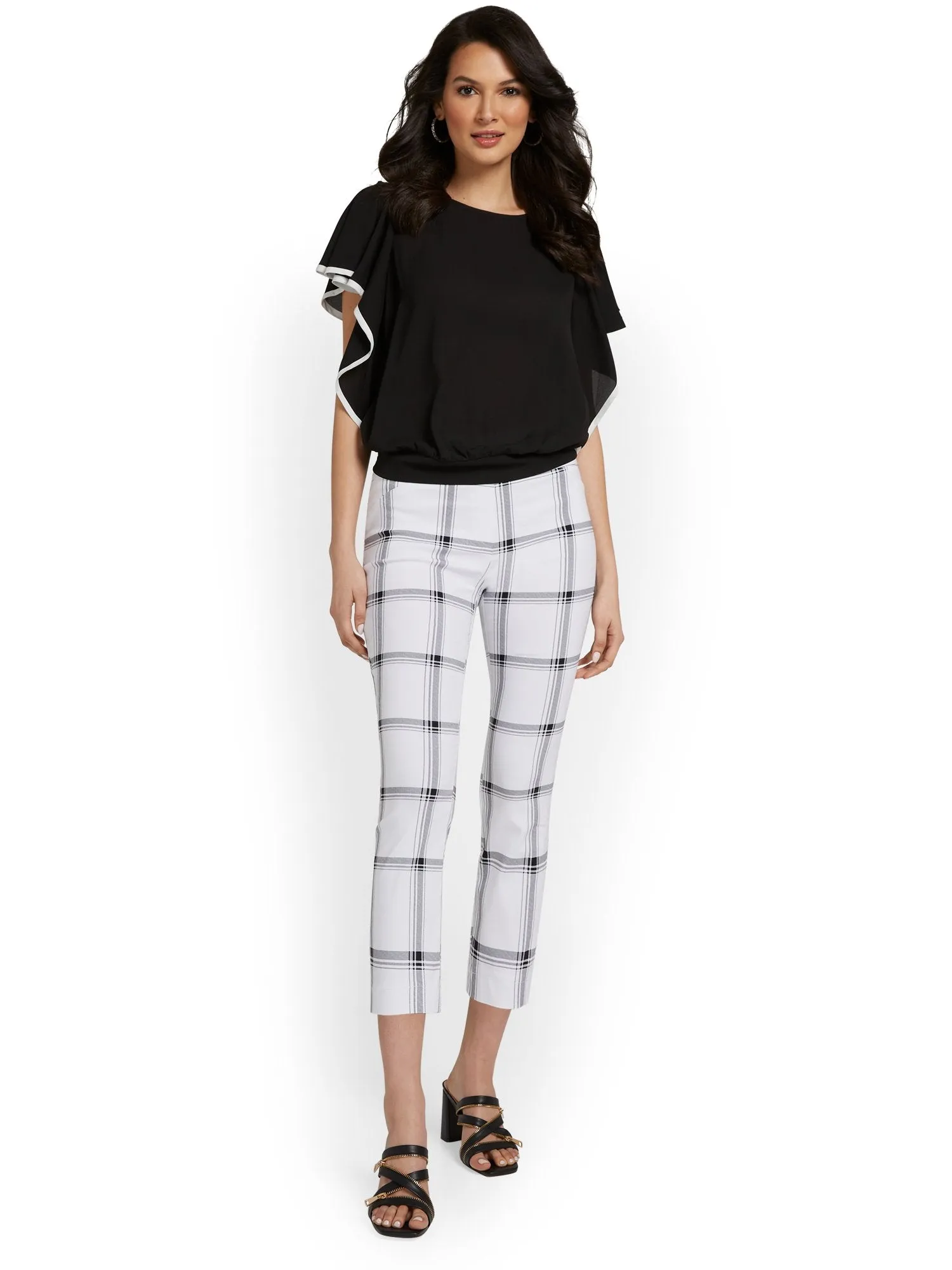 Petite Whitney High-Waisted Pull-On Slim-Leg Capri Pant - Check-Print
