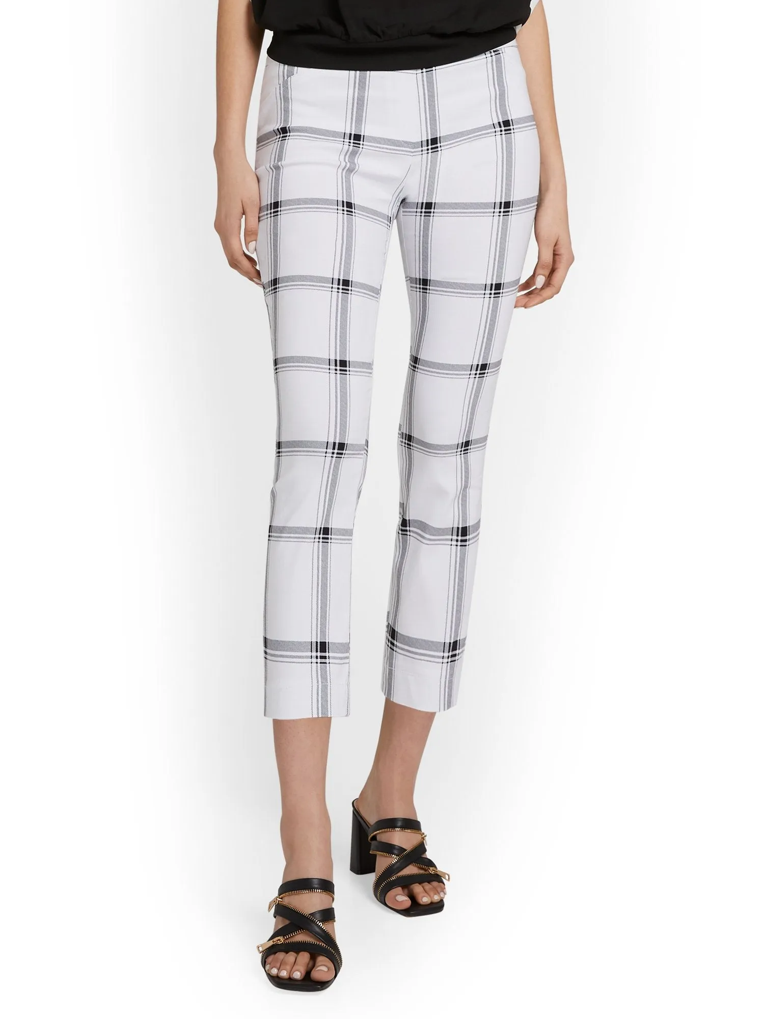 Petite Whitney High-Waisted Pull-On Slim-Leg Capri Pant - Check-Print