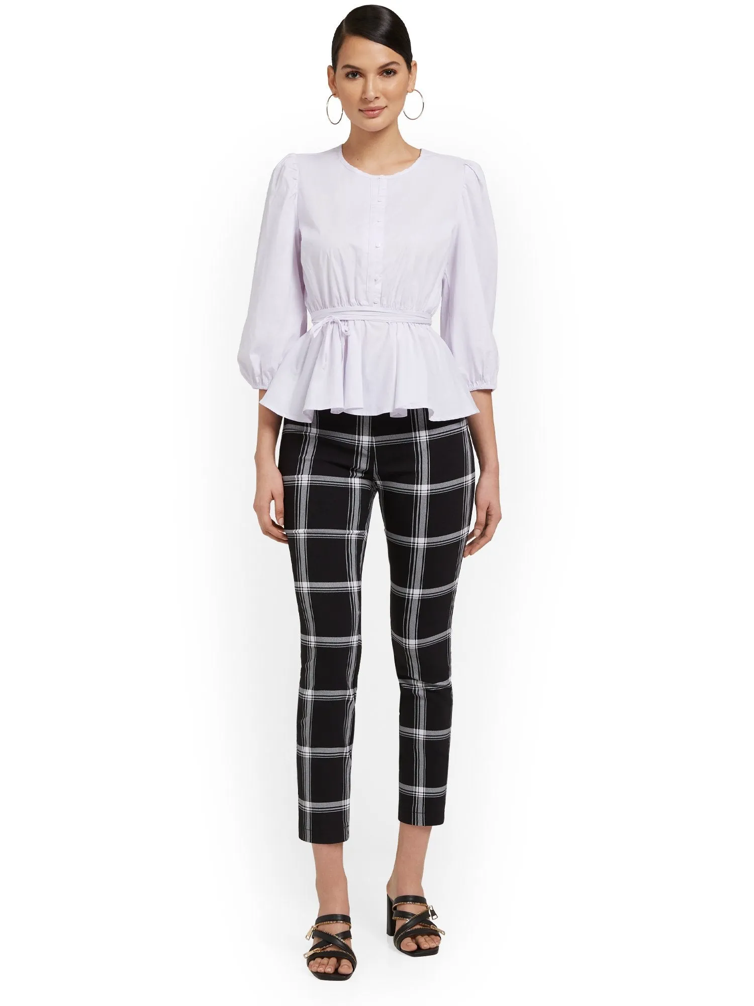 Petite Whitney High-Waisted Pull-On Slim-Leg Capri Pant - Check-Print